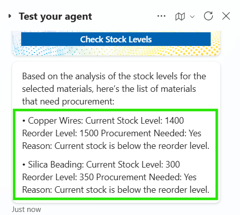 Material Selection Output